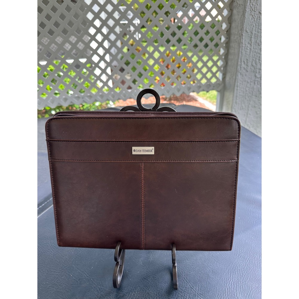 Day-Timer Brown Faux Leather Zippered Portfolio Padfolio Organizer Business Case